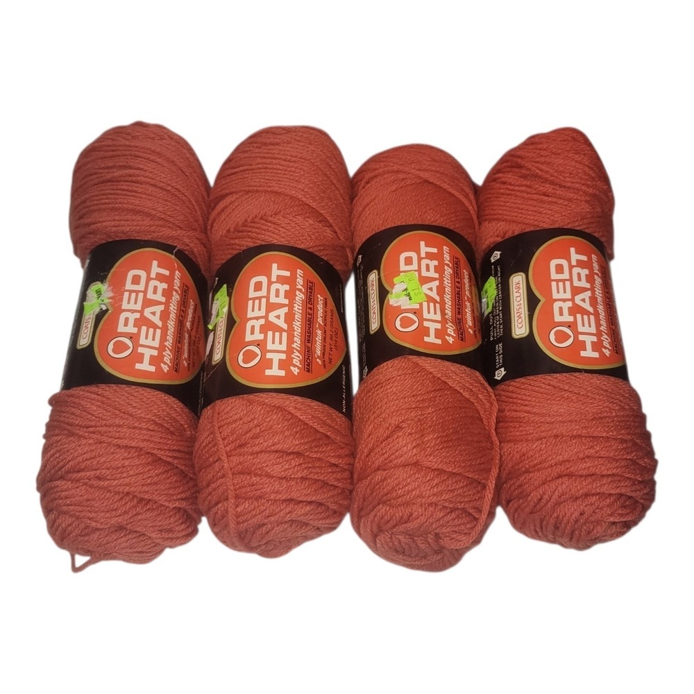 Vintage Coats & Clark Red Heart 4 Ply Yarn Rust 282 Lot of 4 Skeins Acrylic